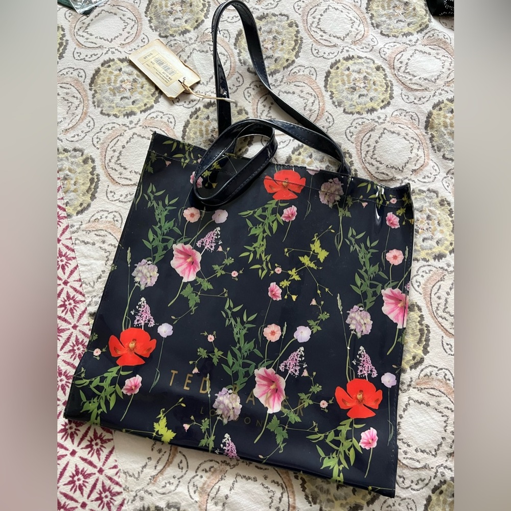 Ted Baker Black Tote with Red and Pink Floral Design